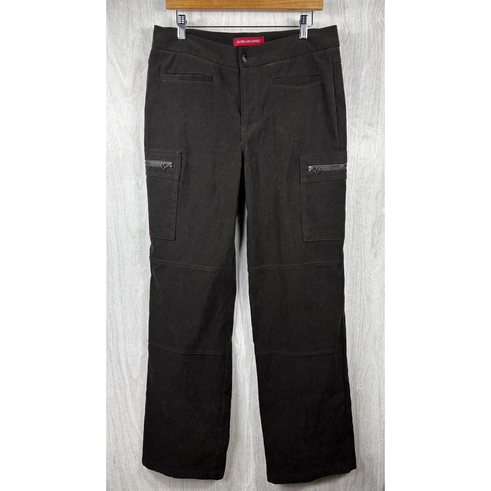 Gloria Vanderbilt Cargo Pants‎ 12 Tall Brown High Rise Casual Chic Utility - Picture 2 of 6
